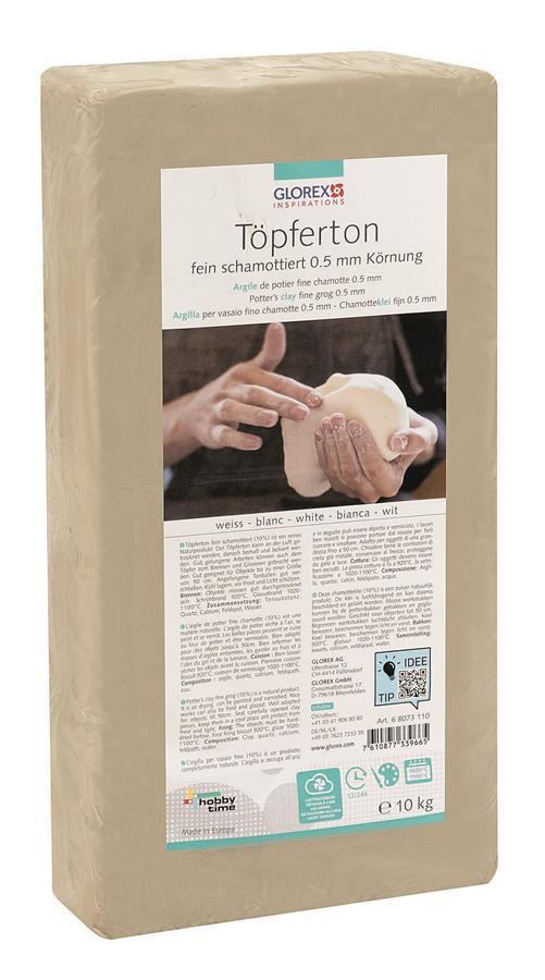 Töpferton weiß feinschamottiert, 10kg