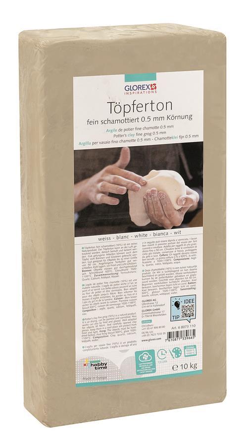 Töpferton weiß feinschamottiert, 10kg Töpferton weiß feinschamottiert, 10kg