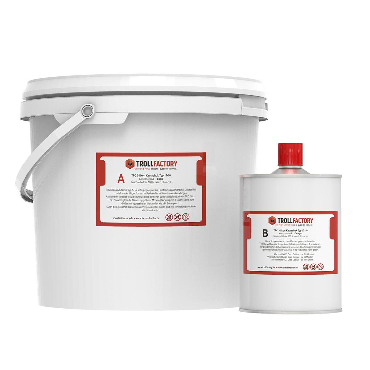 TFC Silikon Kautschuk Typ 17 RTV NV weisslich Shore 10 kondensation 100:5 - Auswahl: 21kg (20kg + 1kg) TFC Silikon Kautschuk Typ 17 RTV NV weisslich Shore 10 kondensation 100:5 - Auswahl: 21kg (20kg + 1kg)