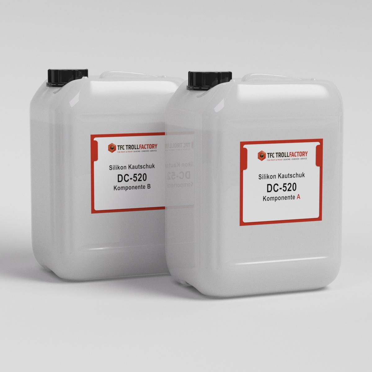 Silikon Kautschuk DC-520, Shore A 20, Größe 10 kg (5kgA/5kgB) Sonderposten Silikon ohne Einfärbung transluzent Silikon Kautschuk DC-520, Shore A 20, Größe 10 kg (5kgA/5kgB) Sonderposten Silikon ohne Einfärbung transluzent