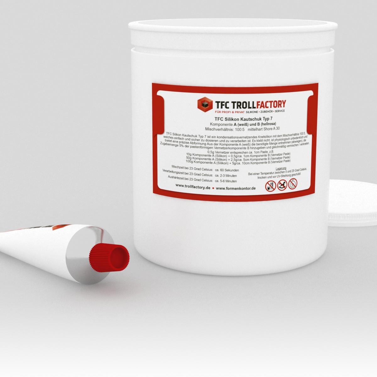 TFC Silikon Kautschuk Typ 7 Knetsilikon knetbar weich Shore 30 100:5  - Größe: 500g TFC Silikon Kautschuk Typ 7 Knetsilikon knetbar weich Shore 30 100:5  - Größe: 500g