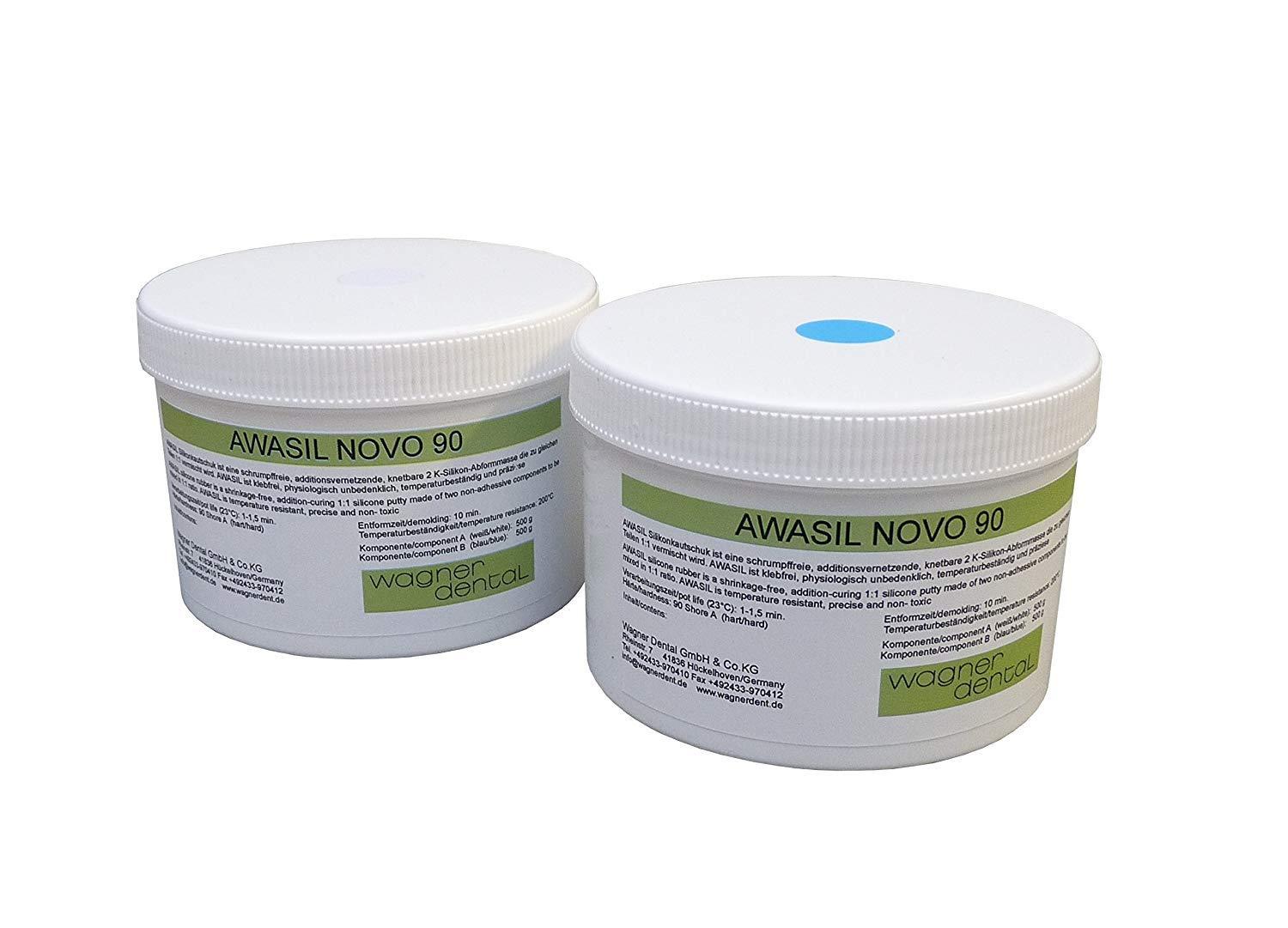 AWASIL NOVO 90 blau Silikon Kautschuk knetbare Abformmasse Shore 90 1:1  1KG (500g+500g)