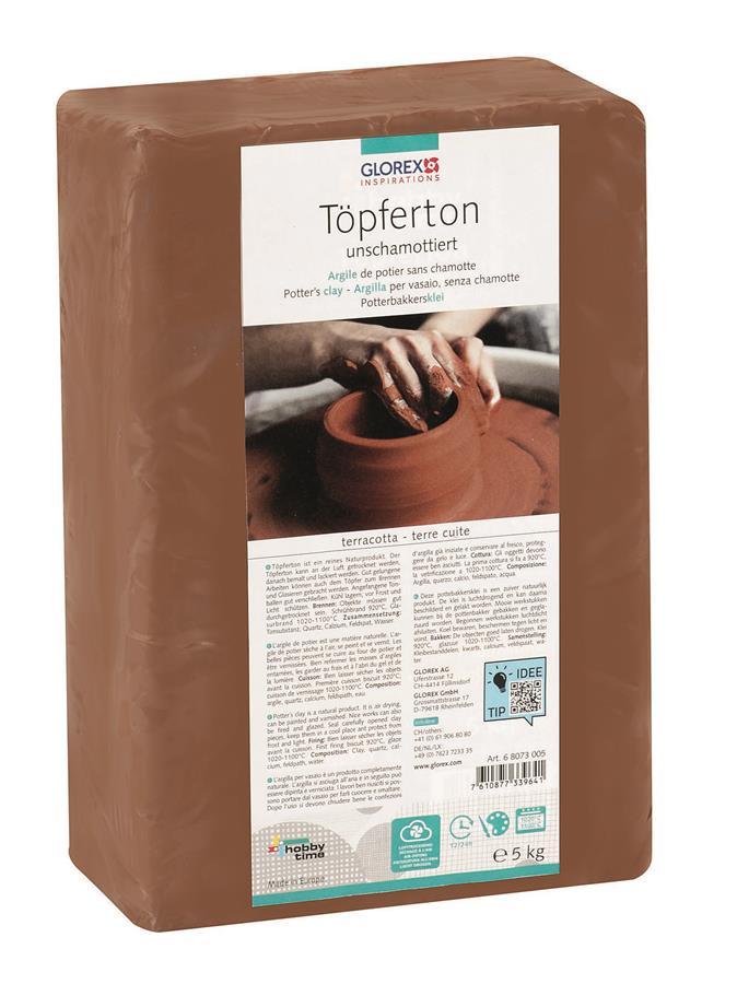 Töpferton terracotta unschamottiert, 5 kg Töpferton terracotta unschamottiert, 5 kg