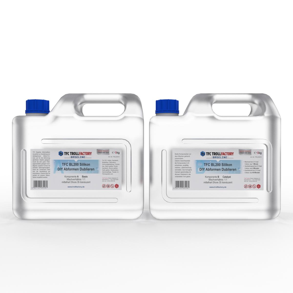TFC Baseline 200 Silikon Abformsilikon Shore 35 1:1 transluzent - Größe: 10kg (5kg+5kg)  TFC Baseline 200 Silikon Abformsilikon Shore 35 1:1 transluzent - Größe: 10kg (5kg+5kg)