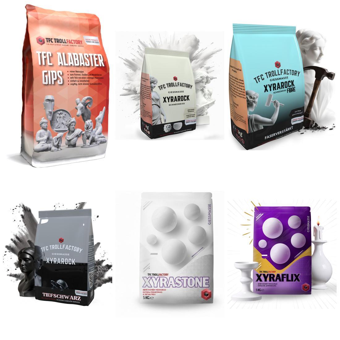 Troll Factory Gips Musterset Giessmasse Reliefgiessmasse 7 x 500g zum Testen und Vergleichen