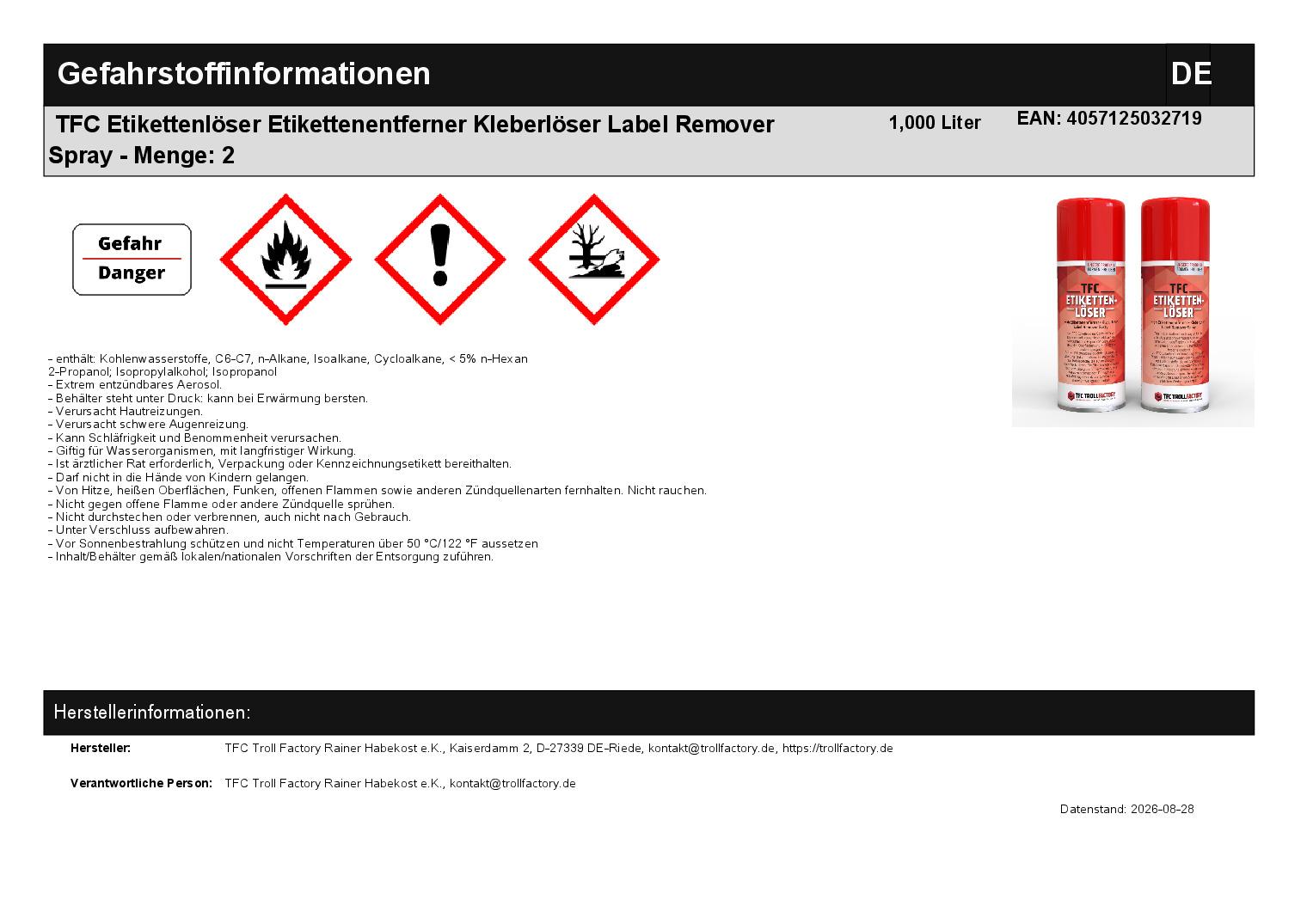 TFC Etikettenlöser Etikettenentferner Kleberlöser Label Remover Spray - Menge: 2