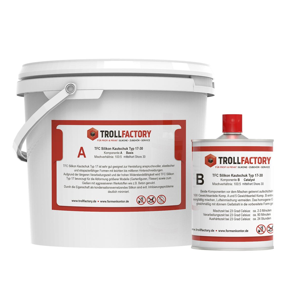 TFC Silikon Kautschuk Typ 17 RTV NV weisslich Shore 30 kondensation 100:5  - Auswahl: 5,25kg (5kg + 0,250kg) TFC Silikon Kautschuk Typ 17 RTV NV weisslich Shore 30 kondensation 100:5  - Auswahl: 5,25kg (5kg + 0,250kg)