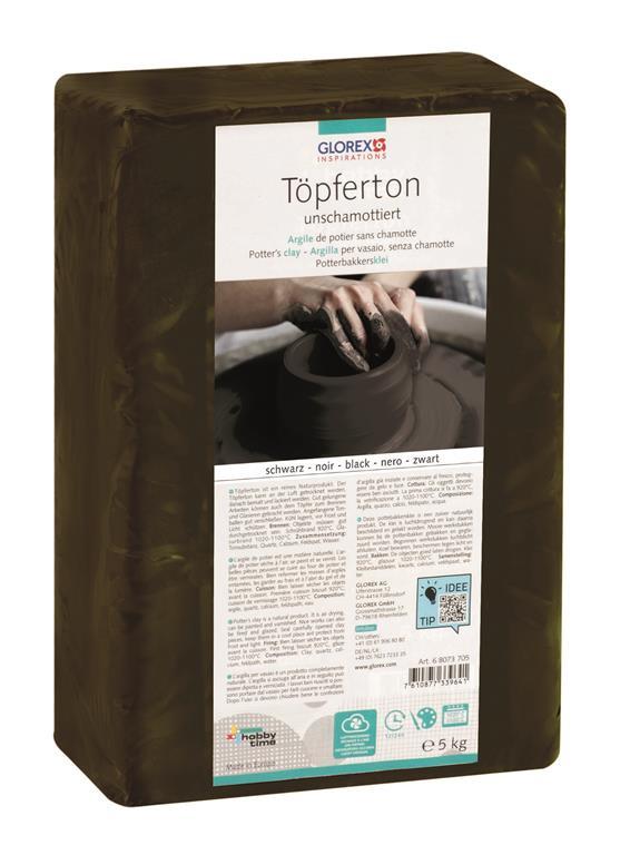 Töpferton schwarz unschamottiert, 5 kg Töpferton schwarz unschamottiert, 5 kg