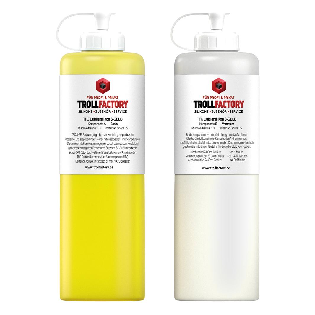 TFC Dubliersilikon S-GELB mittelhart Shore 35 1:1 NV  - Größe: 1kg (2x500g) TFC Dubliersilikon S-GELB mittelhart Shore 35 1:1 NV  - Größe: 1kg (2x500g)