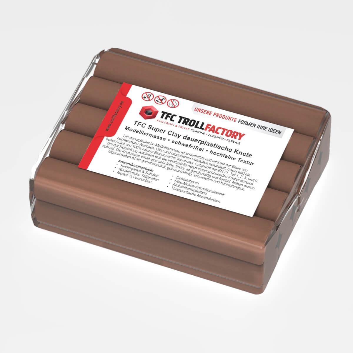 TFC SUPER CLAY Knete braun Modelliermasse hochfeine Textur geschmeidig formstabil dauerplastisch - Größe: 500g TFC SUPER CLAY Knete braun Modelliermasse hochfeine Textur geschmeidig formstabil dauerplastisch - Größe: 500g