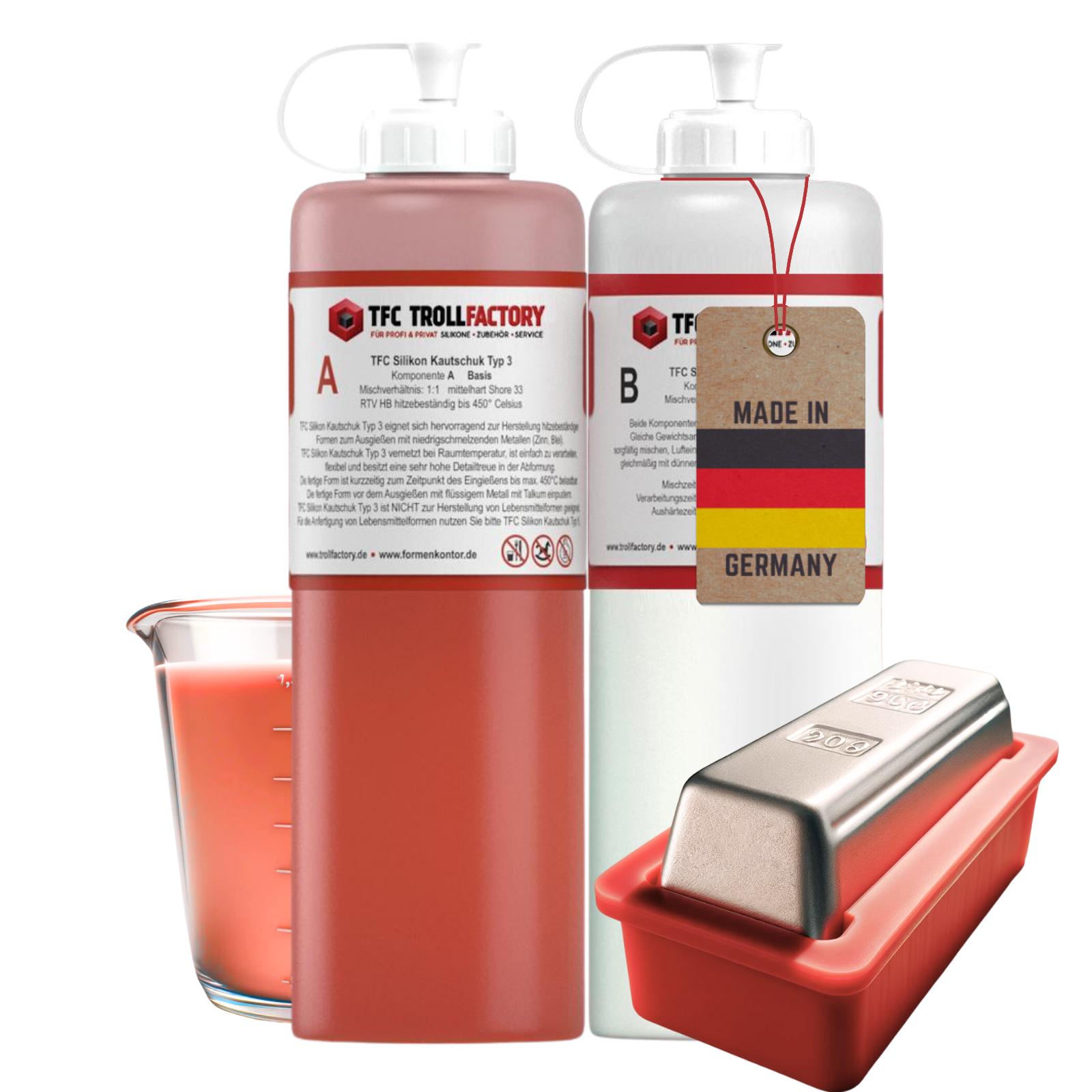 TFC Troll Factory Silikon Kautschuk Typ 3 HB Zinnguss hitzebeständig RTV 1:1 - Größe: 500g (2x250g) TFC Troll Factory Silikon Kautschuk Typ 3 HB Zinnguss hitzebeständig RTV 1:1 - Größe: 500g (2x250g)