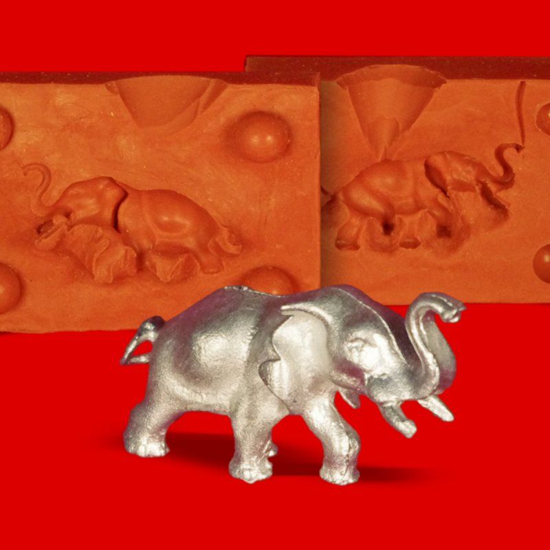 Zinngießform Kleiner Elefant trompetend, ca.30g Reinzinn