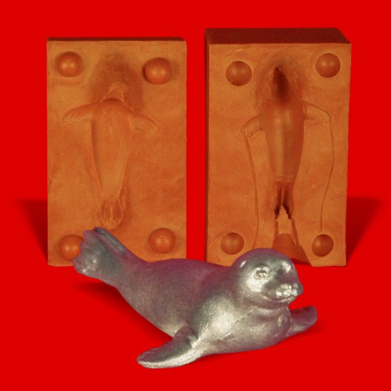Zinngießform Seehund Robbe, ca. 55g Reinzinn